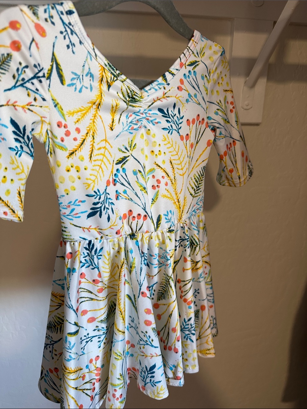 Dot Dot Smile White Twirl Dress with Yellow, Blue & Coral Floral Print
